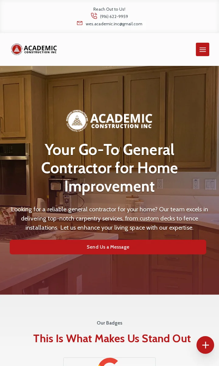 Academic Construction live website mobile preview