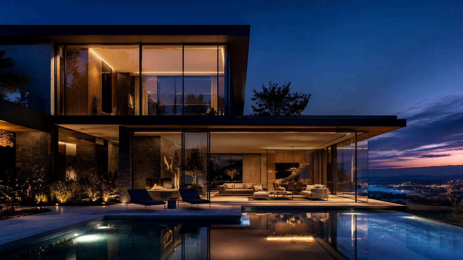 Modern glass home at dusk representing the Innovative Windows and Glass digital transformation