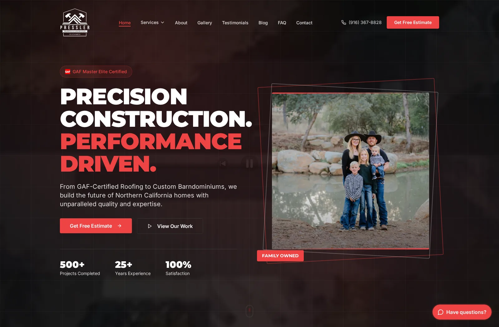 Pressler Home Performance live website desktop preview