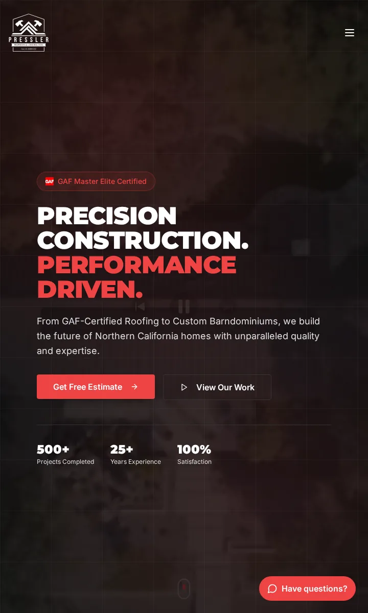 Pressler Home Performance live website mobile preview