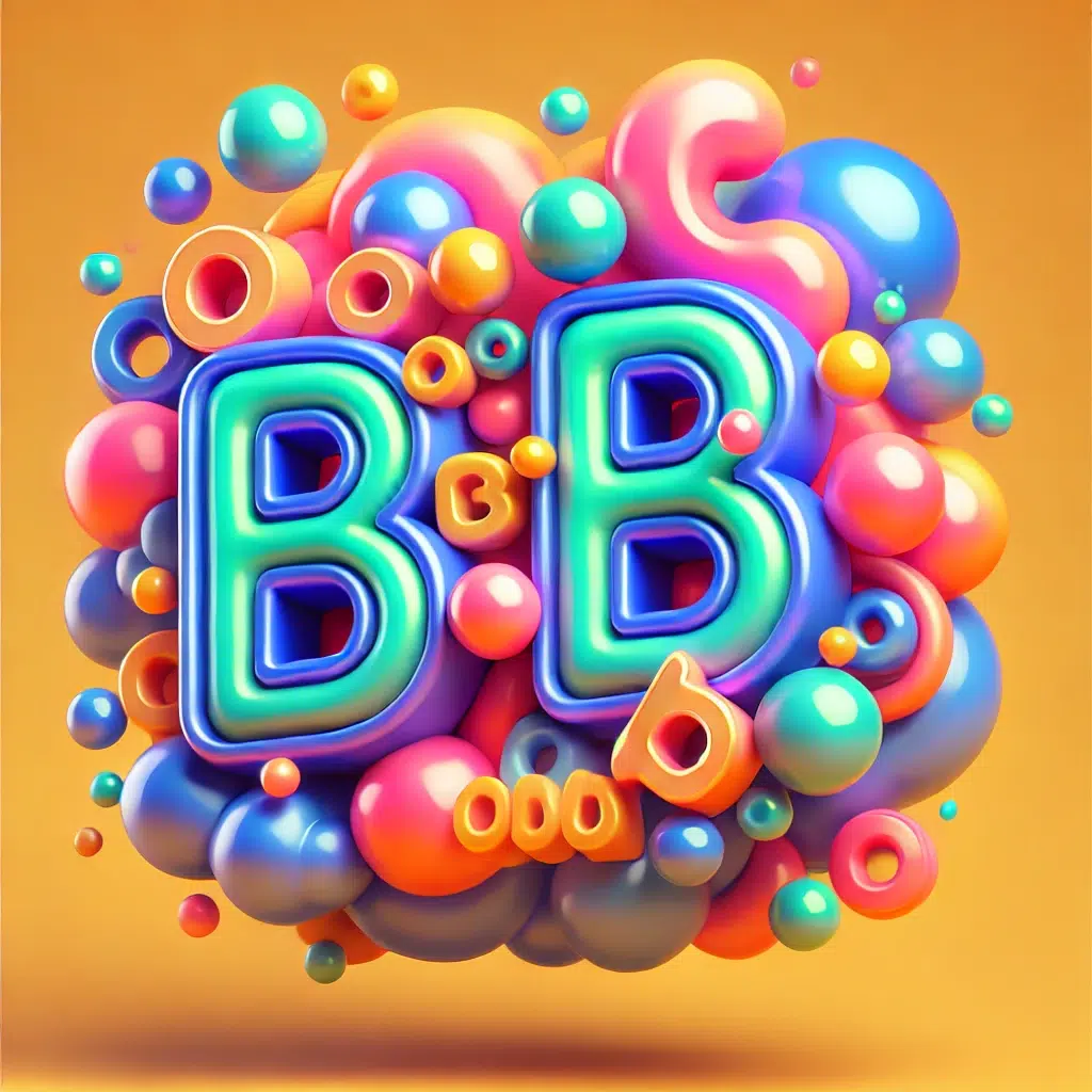 3D bubble text example showcasing vibrant colors and playful design.