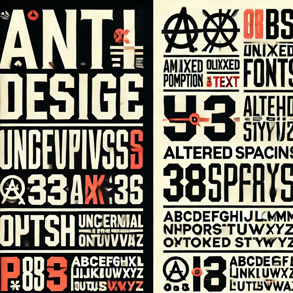 Anti-design example with mixed fonts and overlapping text.