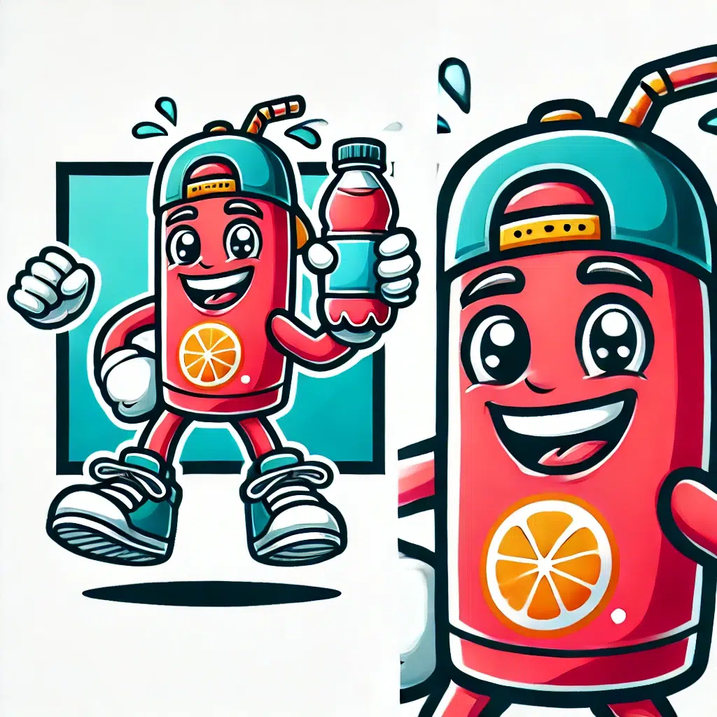 Illustrated logo mascot example for a beverage brand